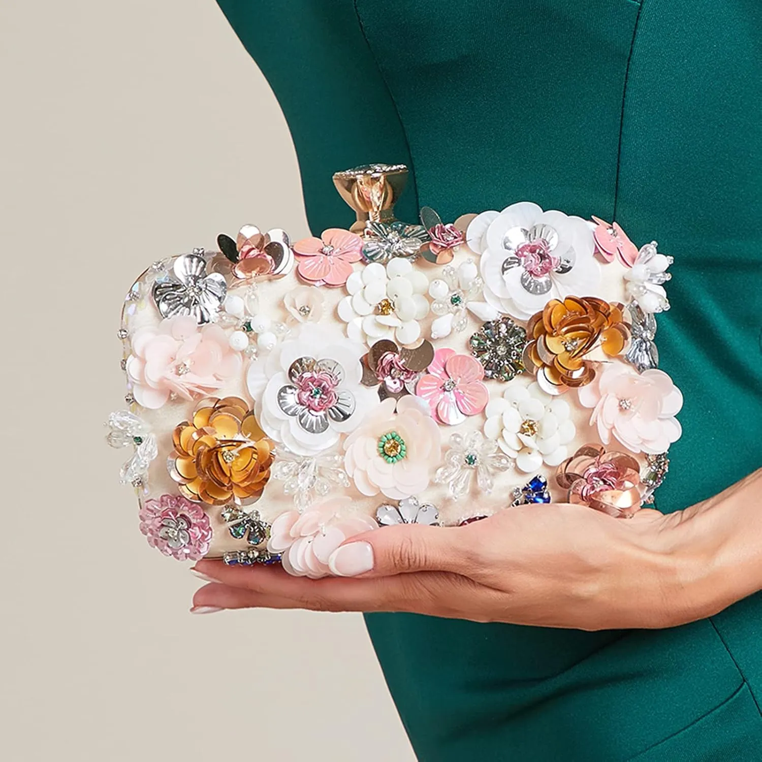 LETODE Flower Clutch Purse Evening Bag for Women Formal Party Handbag Chain Strap Shoulder Bag