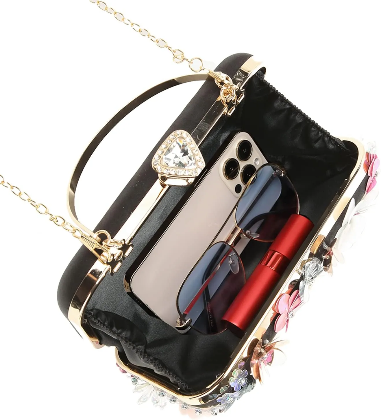 LETODE Flower Clutch Purse Evening Bag for Women Formal Party Handbag Chain Strap Shoulder Bag