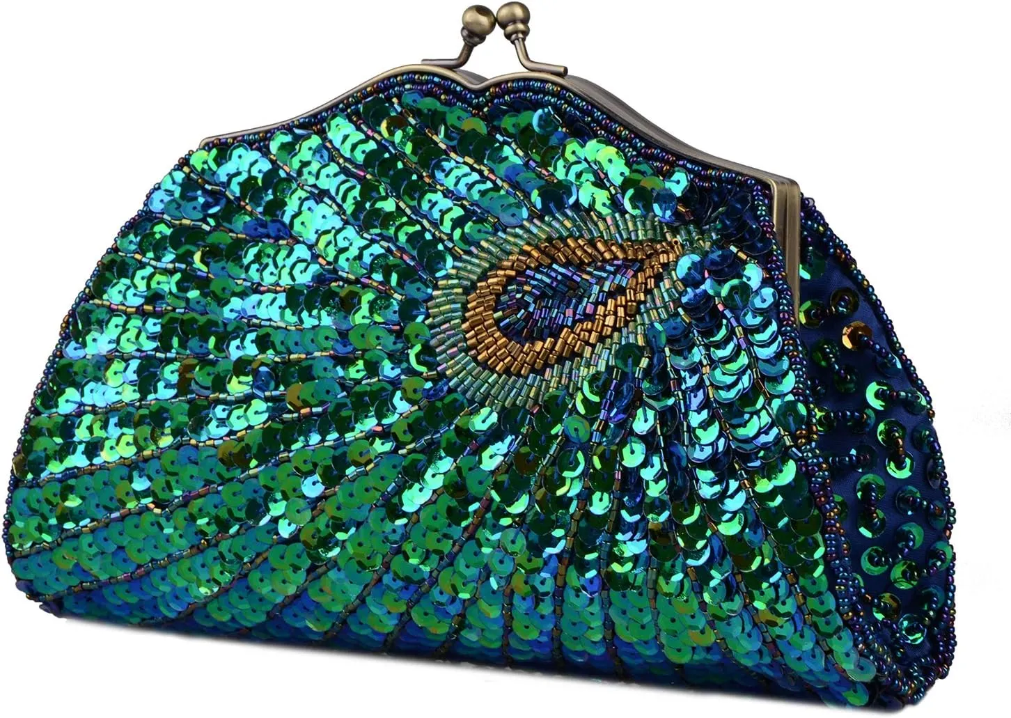 LIFEWISH Women's Unique Luxury Sequins Beaded Evening Bag Wedding Bridal Party Prom Clutch Purse tote Handbag（Peacock blue）