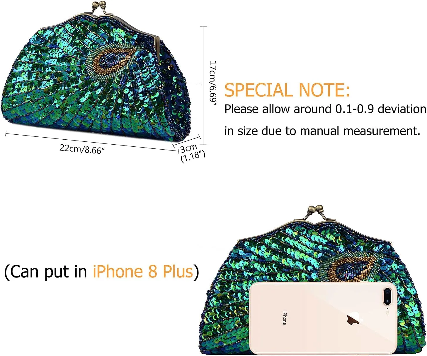 LIFEWISH Women's Unique Luxury Sequins Beaded Evening Bag Wedding Bridal Party Prom Clutch Purse tote Handbag（Peacock blue）