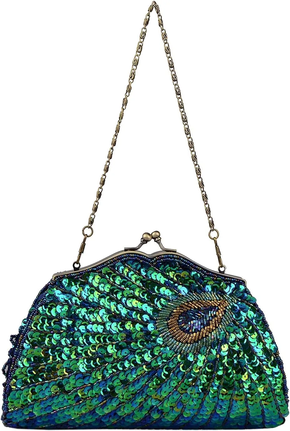 LIFEWISH Women's Unique Luxury Sequins Beaded Evening Bag Wedding Bridal Party Prom Clutch Purse tote Handbag（Peacock blue）