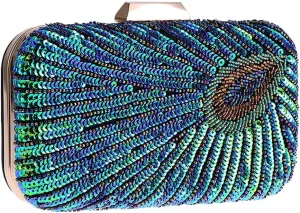 LIFEWISH Women's Unique Luxury Sequins Beaded Evening Bag Wedding Bridal Party Prom Clutch Purse tote Handbag（Peacock blue）