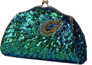 LIFEWISH Women's Unique Luxury Sequins Beaded Evening Bag Wedding Bridal Party Prom Clutch Purse tote Handbag（Peacock blue）