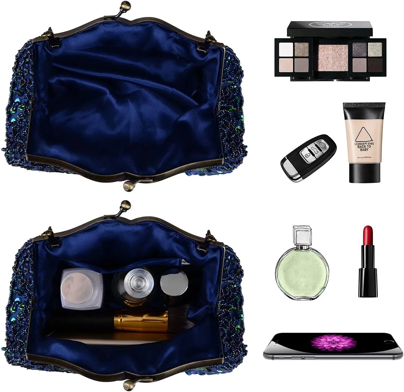 LIFEWISH Women's Unique Luxury Sequins Beaded Evening Bag Wedding Bridal Party Prom Clutch Purse tote Handbag（Peacock blue）
