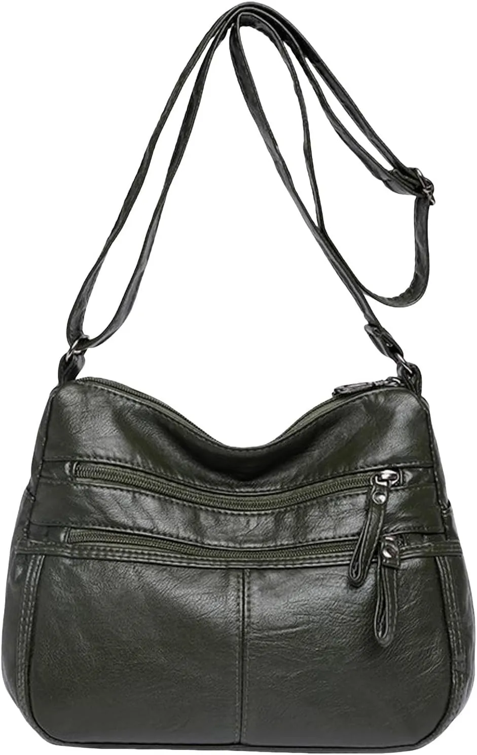 Lightweight 3 Compartment Faux Leather Medium Hobo Bag Hobo, Silver
