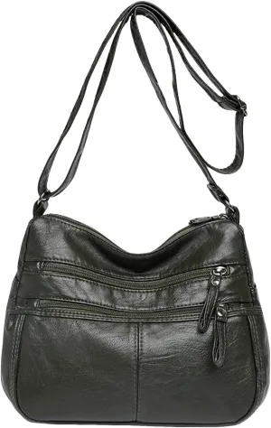 Lightweight 3 Compartment Faux Leather Medium Hobo Bag Hobo, Silver
