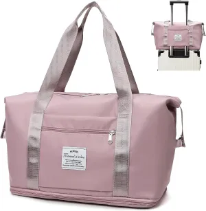 Lightweight Expandable Double Shoulder Strap&Capacity Travel Duffel Bag, Sports Tote Gym Bag, Shoulder Weekender Overnight Bag with Wet Pocket for Women (Pink)