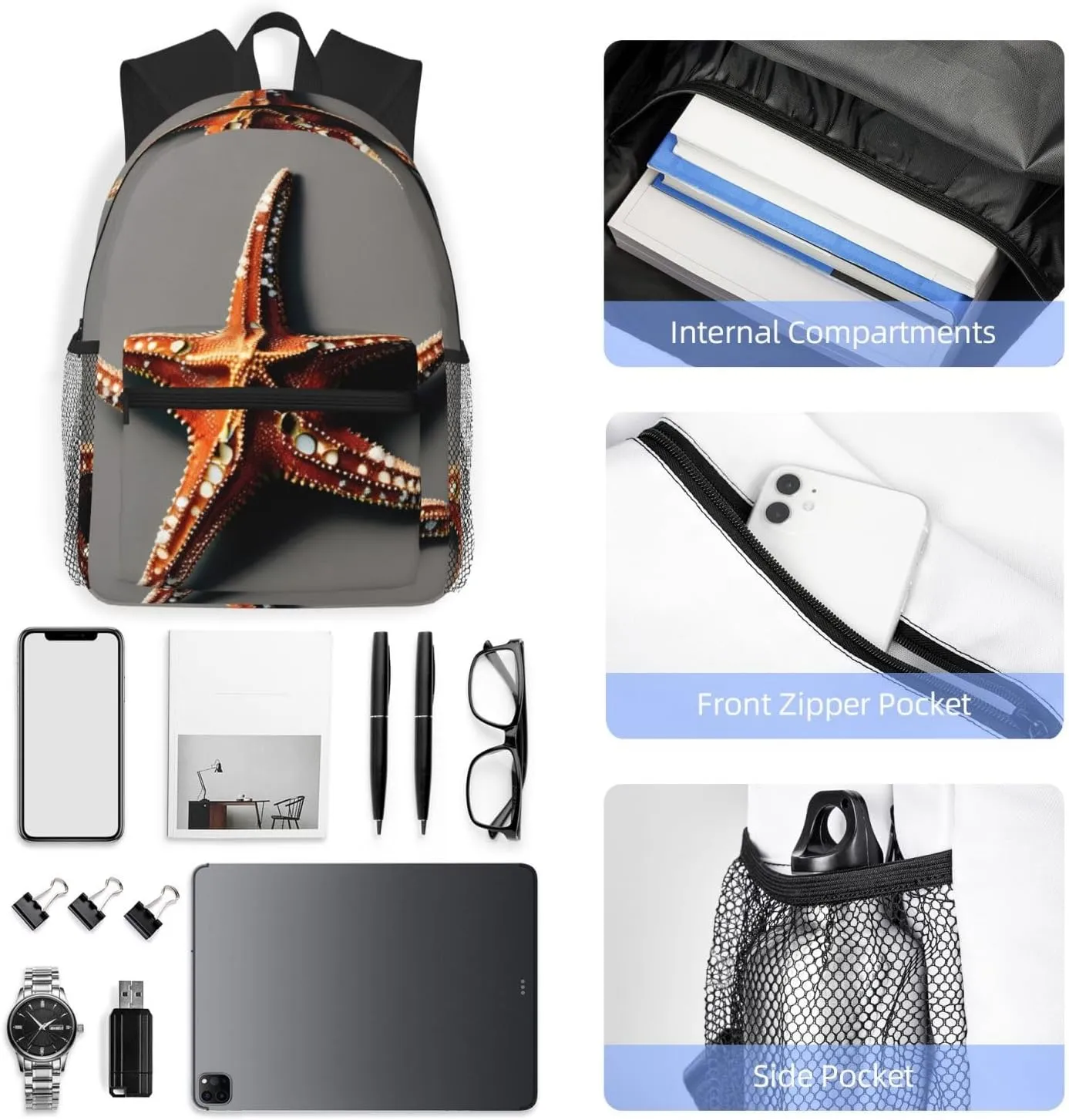 Lightweight Laptop Backpack,Casual Daypack Travel Backpack Bookbag Work Bag for Men and Women-Cute Starfish
