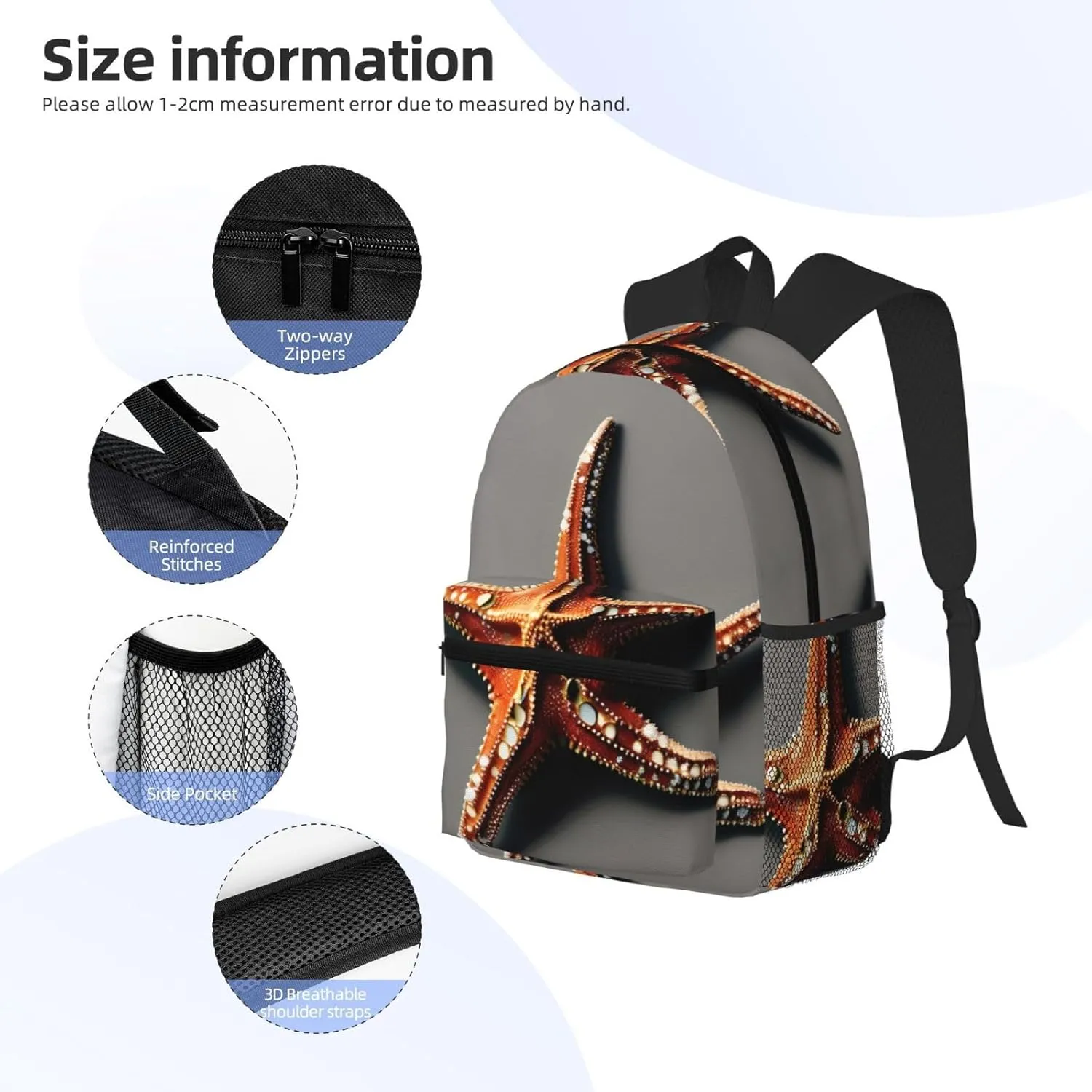 Lightweight Laptop Backpack,Casual Daypack Travel Backpack Bookbag Work Bag for Men and Women-Cute Starfish