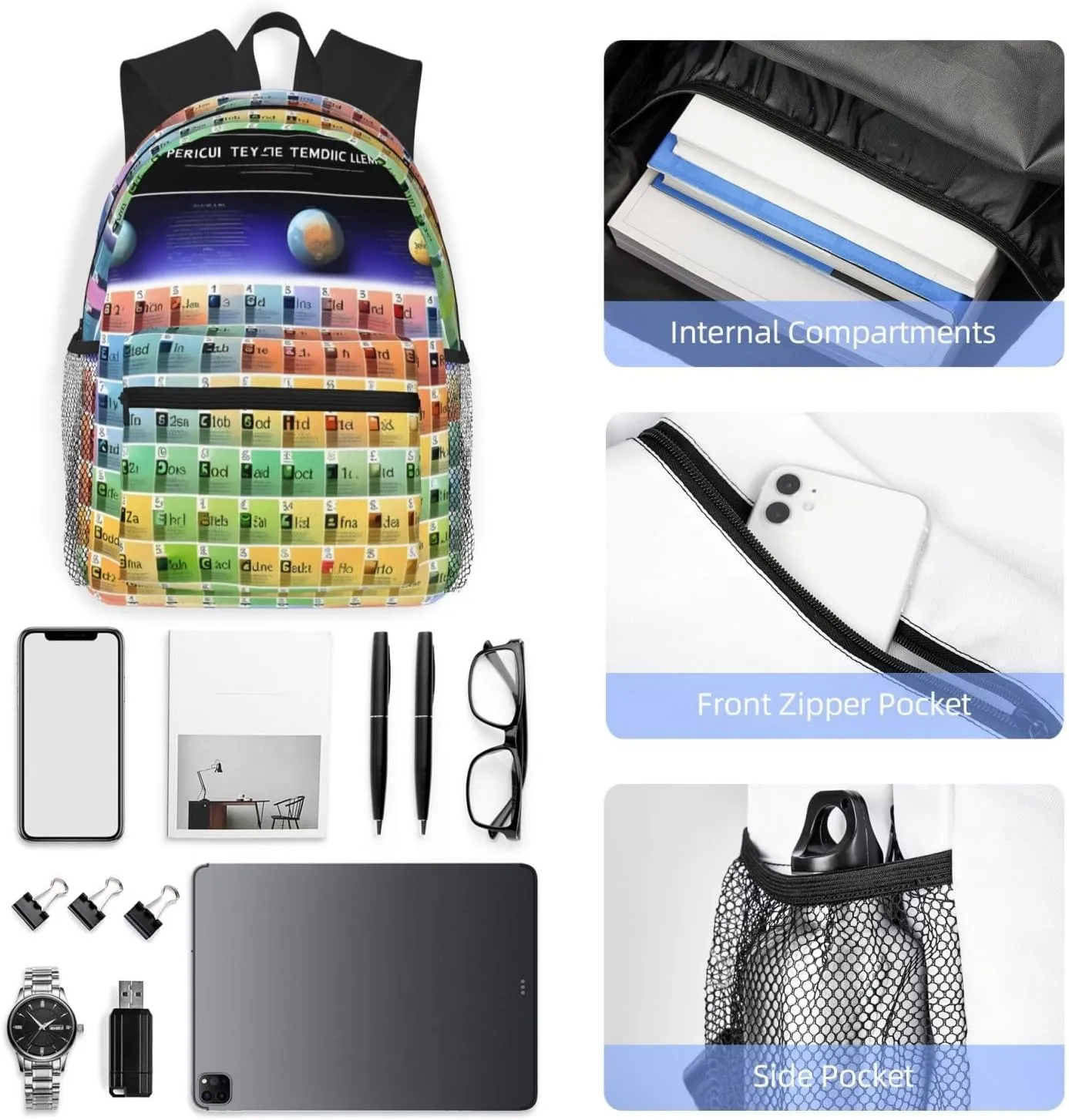 Lightweight Laptop Backpack,Casual Daypack Travel Backpack Bookbag Work Bag for Men and Women-Periodic table of elements