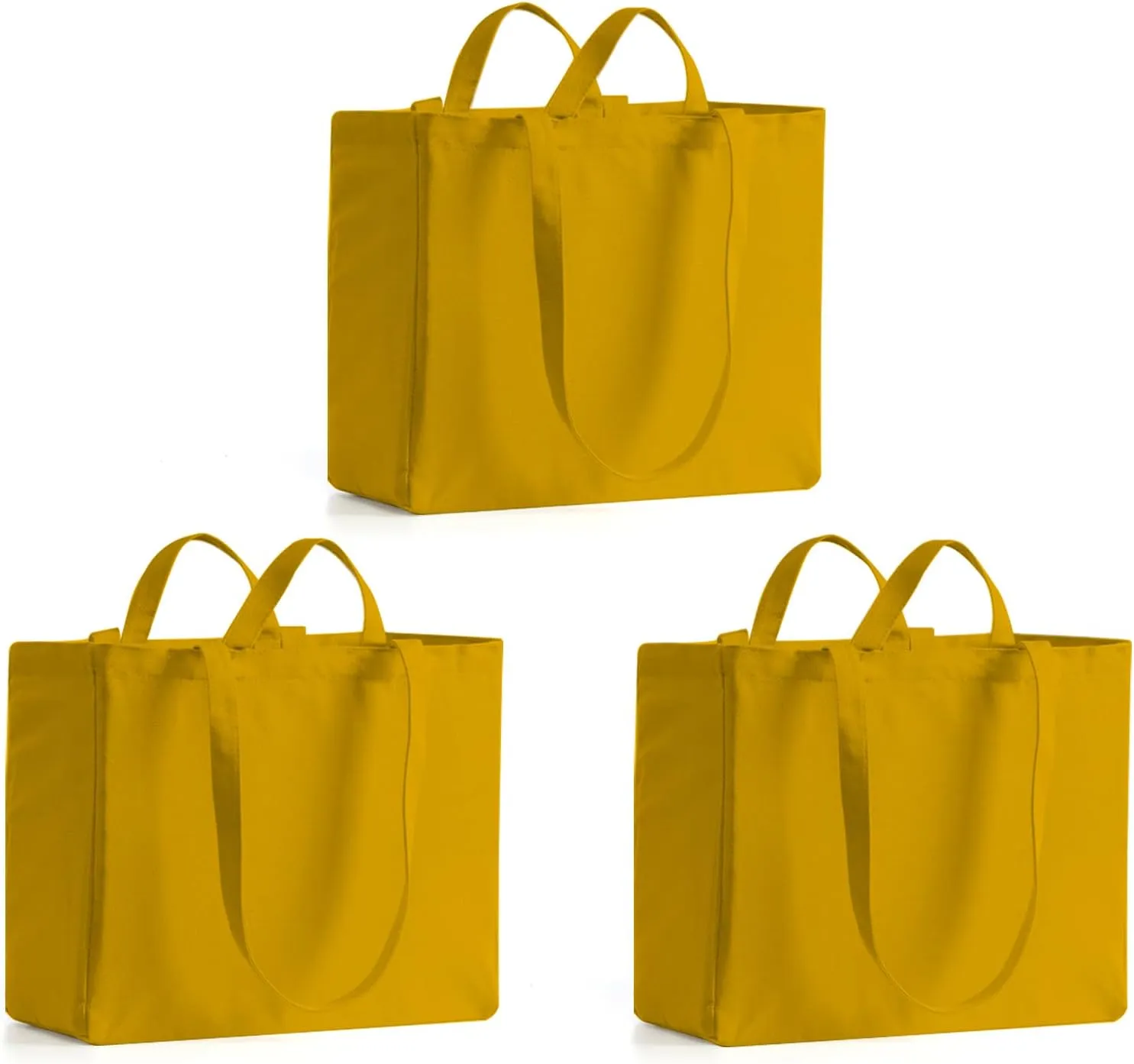 LINICE Reusable Grocery Bags Shopping Bags for Groceries Foldable Heavy Duty Canvas Tote Bag Washable Canvas Bag with Handles (Yellow-3pack)