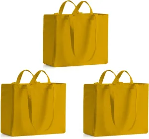 LINICE Reusable Grocery Bags Shopping Bags for Groceries Foldable Heavy Duty Canvas Tote Bag Washable Canvas Bag with Handles (Yellow-3pack)