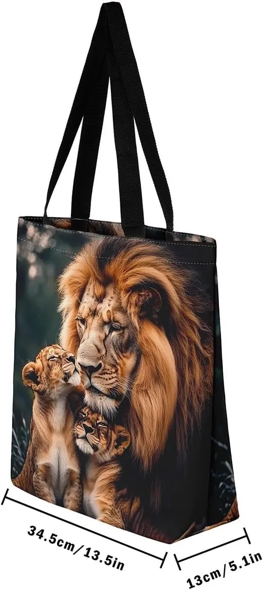 Lion Eagle Canvas Tote Bag,3D Print Wild Animals Aesthetic Shoulder Handbags for Shopping Gym
