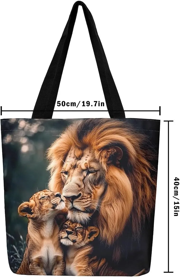 Lion Eagle Canvas Tote Bag,3D Print Wild Animals Aesthetic Shoulder Handbags for Shopping Gym