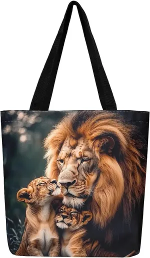 Lion Eagle Canvas Tote Bag,3D Print Wild Animals Aesthetic Shoulder Handbags for Shopping Gym
