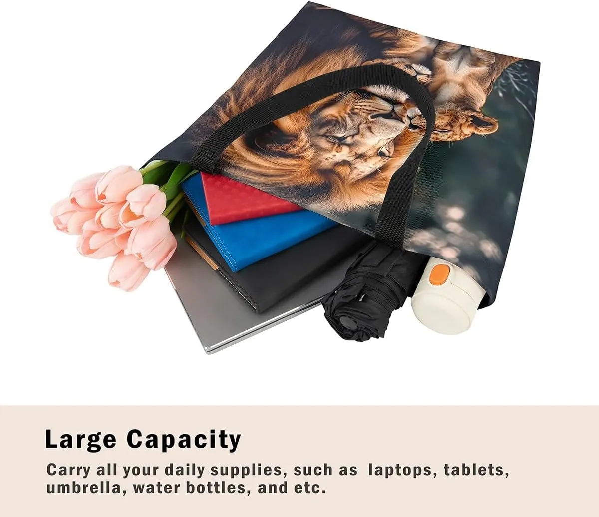 Lion Eagle Canvas Tote Bag,3D Print Wild Animals Aesthetic Shoulder Handbags for Shopping Gym