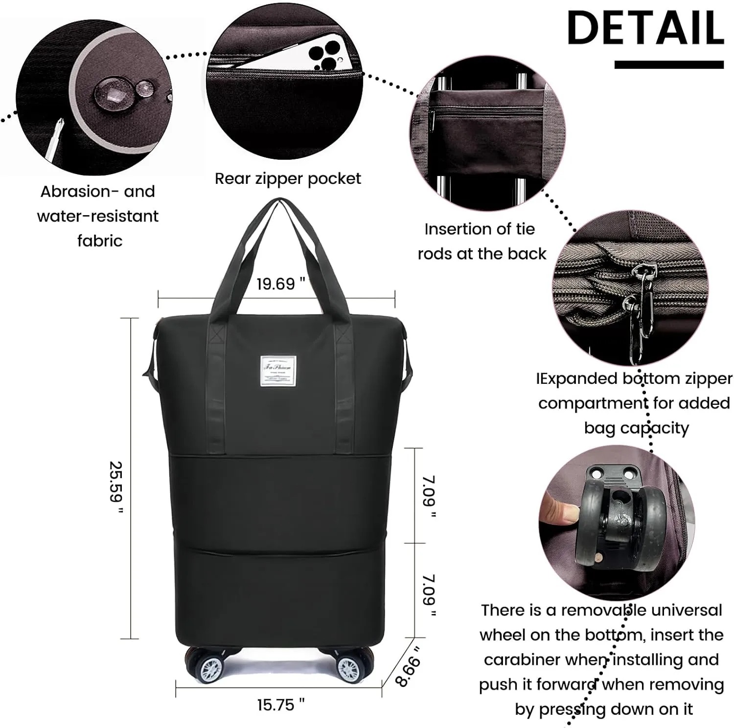 LNV 2025 New Travel Duffel Bag,Sports Tote Gym Bag,suitcases Weekender Overnight Bag,Suitcases With Wheels, Expandable 28-58L luggage,Black suitcase (black)