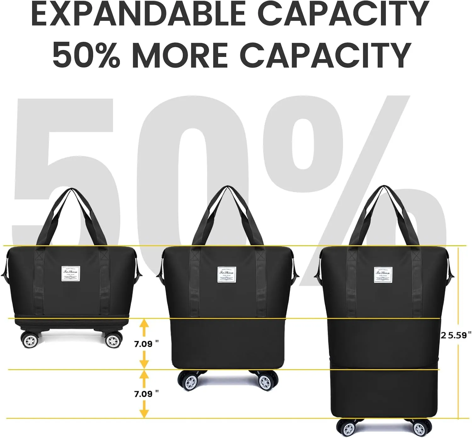 LNV 2025 New Travel Duffel Bag,Sports Tote Gym Bag,suitcases Weekender Overnight Bag,Suitcases With Wheels, Expandable 28-58L luggage,Black suitcase (black)