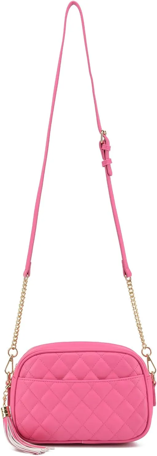 lola mae Quilted Crossbody Bag, Medium Lightweight Shoulder Purse Top Zipper Tassel Accent