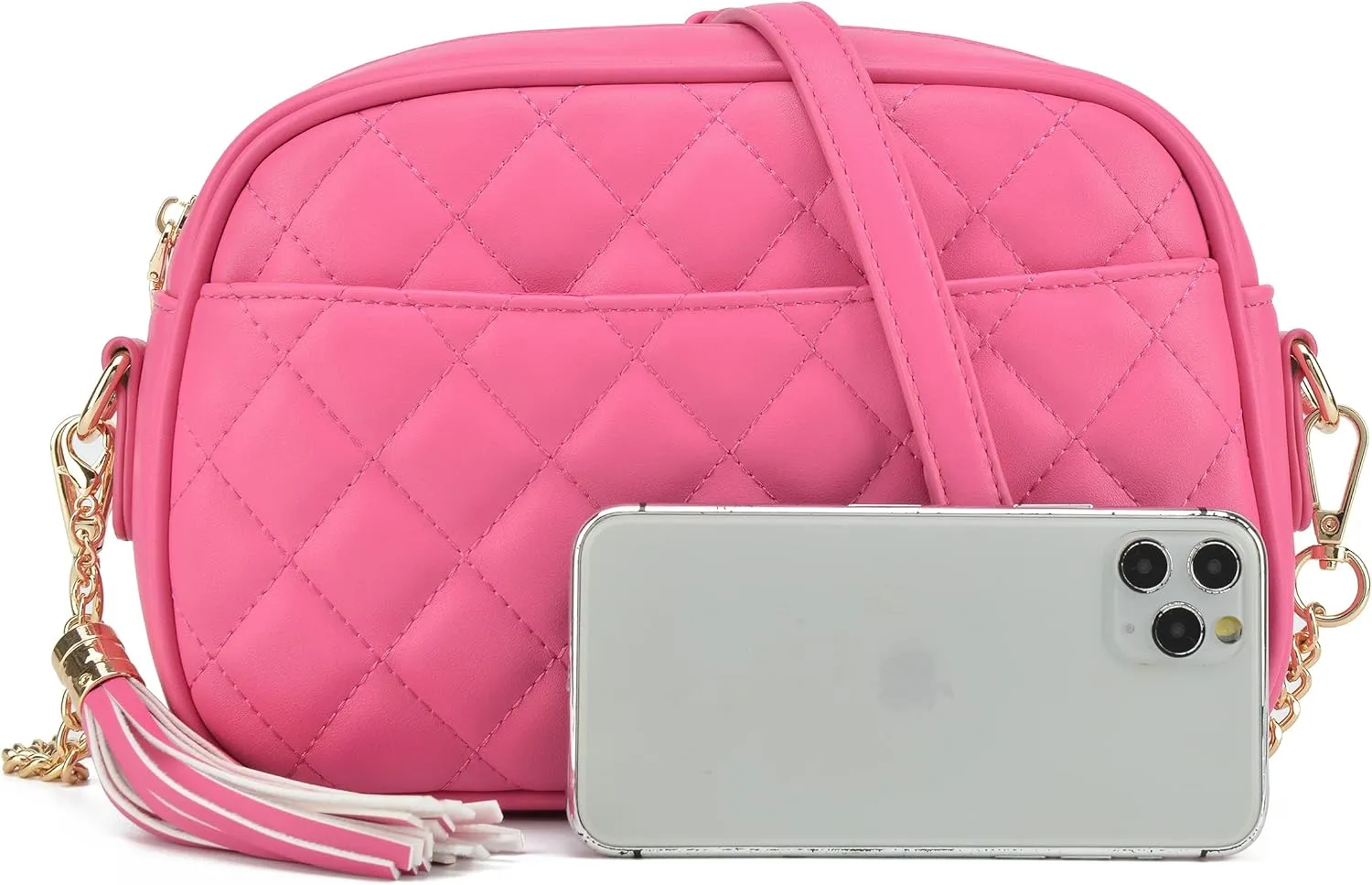 lola mae Quilted Crossbody Bag, Medium Lightweight Shoulder Purse Top Zipper Tassel Accent