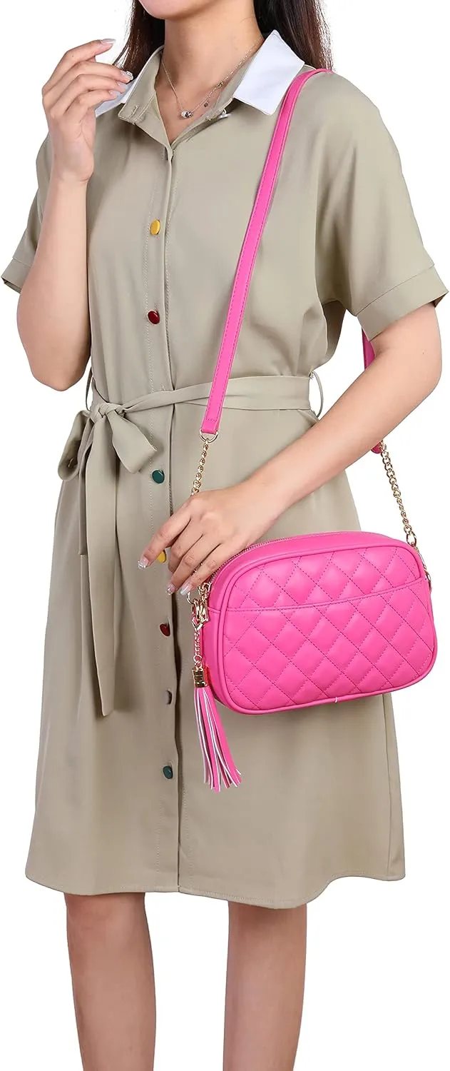 lola mae Quilted Crossbody Bag, Medium Lightweight Shoulder Purse Top Zipper Tassel Accent