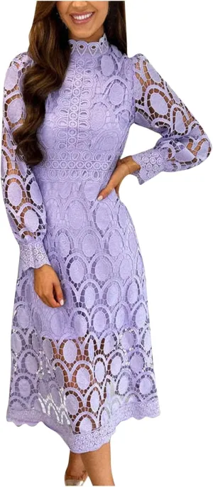 Long Dresses for Women Formal Party Long Sleeve Plain Lace Dress Causal Dressy Empire Waist Fall Dress Trendy Clothes