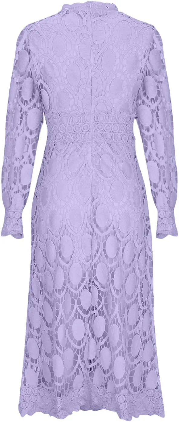 Long Dresses for Women Formal Party Long Sleeve Plain Lace Dress Causal Dressy Empire Waist Fall Dress Trendy Clothes