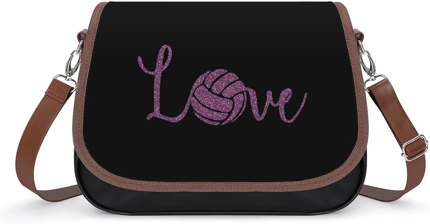 Love Volleyball Crossbody Bag Anti-Theft Side Shoulder Bags Adjustable Leather Messenger Bag Unisex