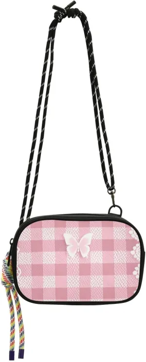 Lovely Pink Lace Butterfly Plaid Black Crossbody Bag Mens Beauty with Credit Card Slots Shoulder Bag Have a meal bolsos economicos para dama