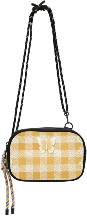 Lovely Yellow Lace Butterfly Plaid Small Black Crossbody Purse for Womens Comfort with Credit Card Slots Small Handbags Date cartera para mujer