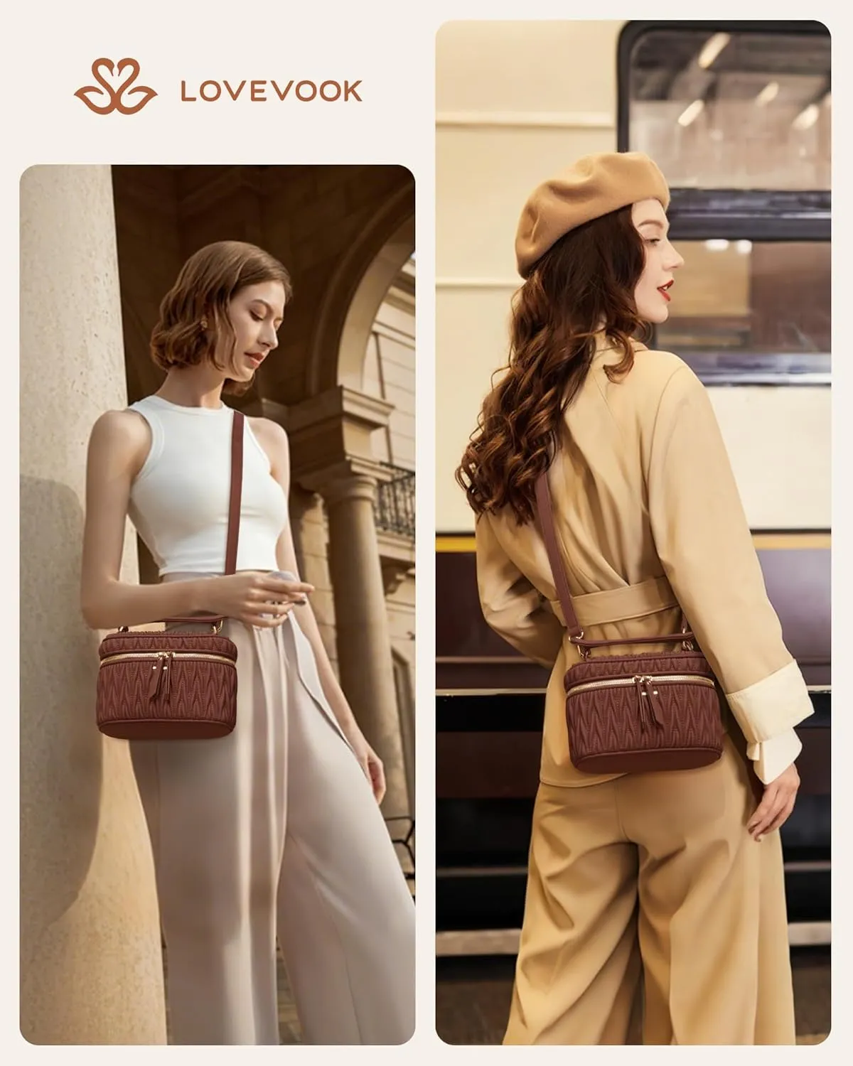 LOVEVOOK Crossbody Bags for Women, Quilted Crossbody Purses for Women, Small Shoulder Handbags for Daily, Work, Travel, Gifts