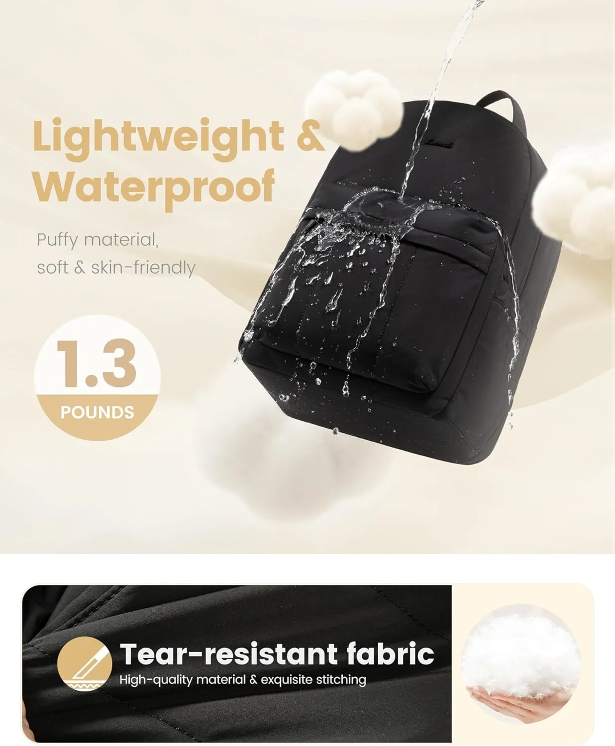 LOVEVOOK Laptop Backpack for Women, Lightweight Puffy Travel Backpack, Teacher Nurse Work Bag Quilted Computer Backpack Purse, Cute Bookbag Waterproof Casual Daypack Laptop Bag, 15.6 Inch, Black