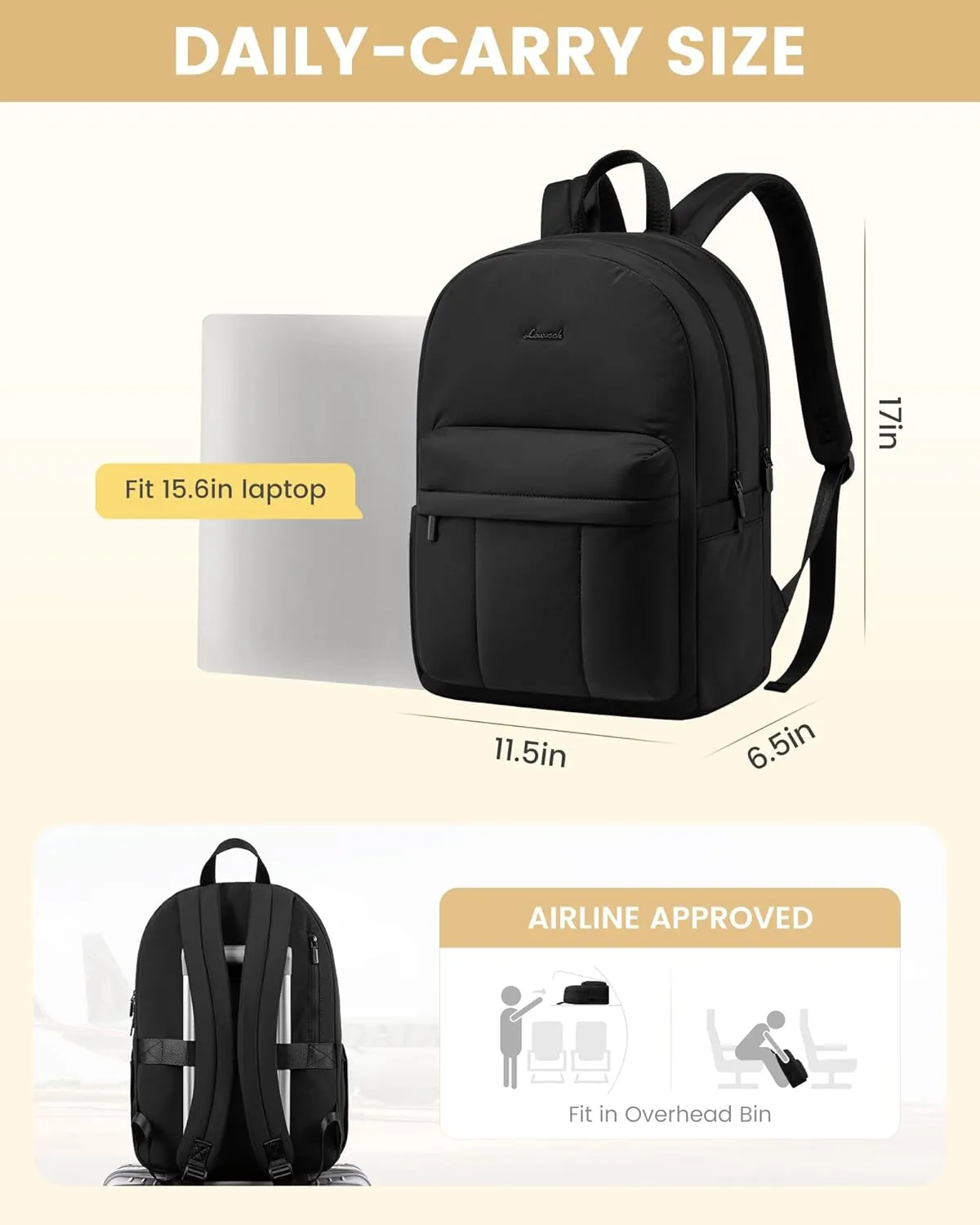 LOVEVOOK Laptop Backpack for Women, Lightweight Puffy Travel Backpack, Teacher Nurse Work Bag Quilted Computer Backpack Purse, Cute Bookbag Waterproof Casual Daypack Laptop Bag, 15.6 Inch, Black