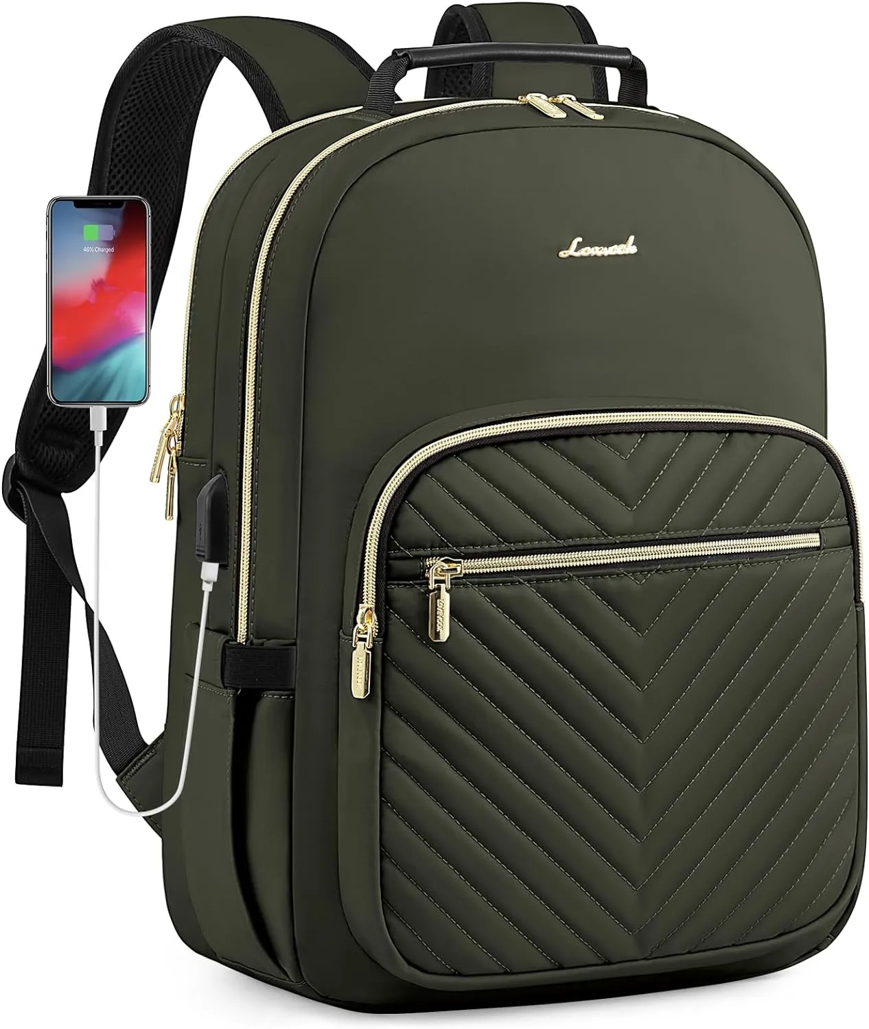 LOVEVOOK Laptop Backpack for Women, Travel Computer Work Bags with 17-inch Laptop Compartment, College School Student Bag Teen Backpacks For Girls, Outdoor Carry On Backpack Purse, Army Green