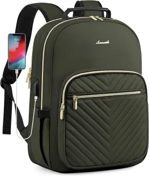 LOVEVOOK Laptop Backpack for Women, Travel Computer Work Bags with 17-inch Laptop Compartment, College School Student Bag Teen Backpacks For Girls, Outdoor Carry On Backpack Purse, Army Green