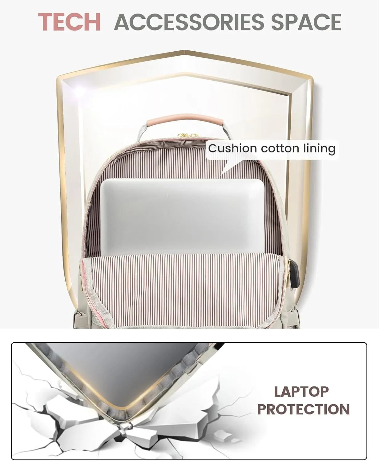 LOVEVOOK Laptop Backpack for Women, Travel Computer Work Bags with 17-inch Laptop Compartment, College School Student Bag Teen Backpacks For Girls, Outdoor Carry On Backpack Purse, Grey Pink