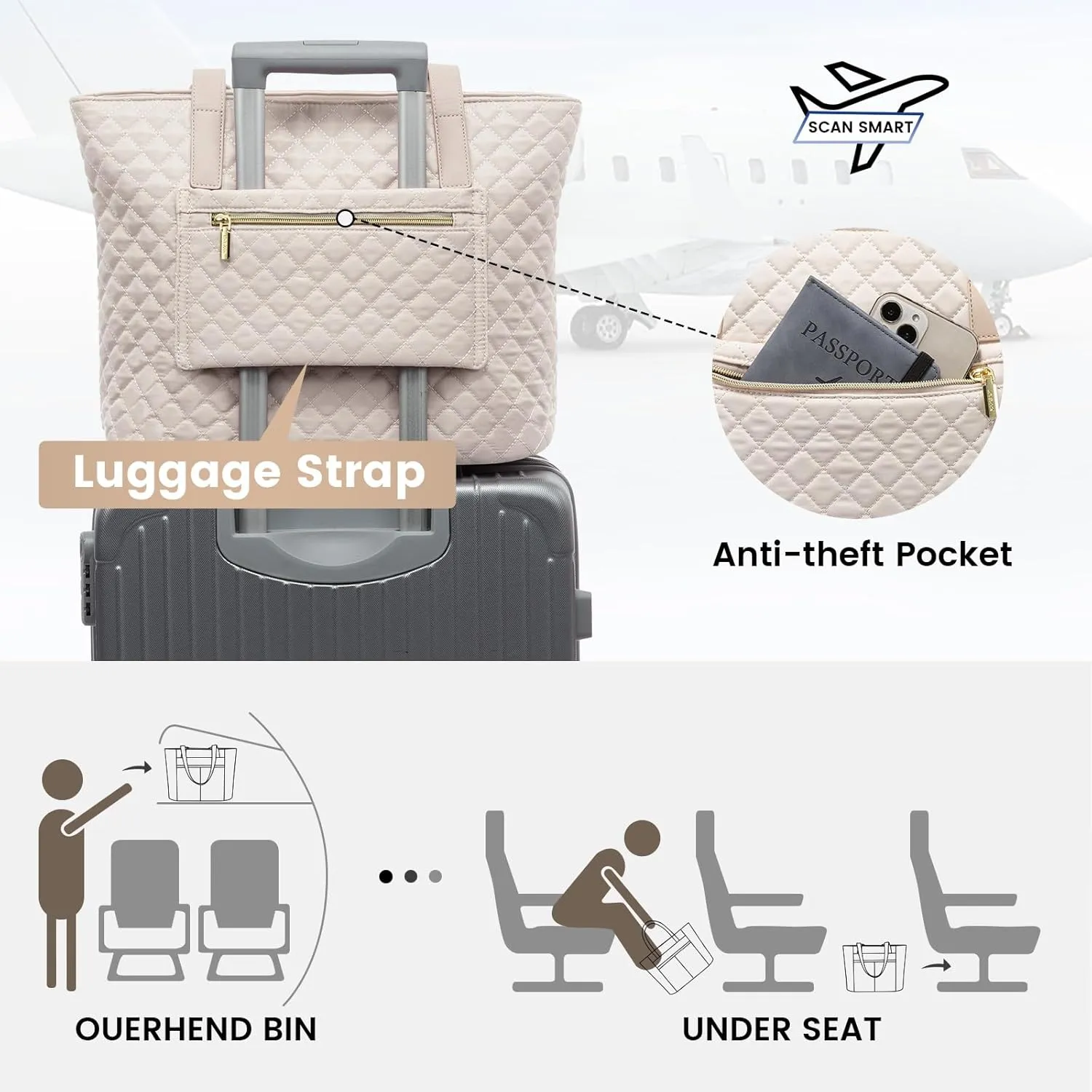 LOVEVOOK Laptop Bag for Women 15.6 inch,Diamond Quilted Work Tote Bags Womens Laptop Computer Shoulder Bags,Stylish Travel Tote Bags Laptop Purse Briefcase Handbag with Clutch Purse,Nude