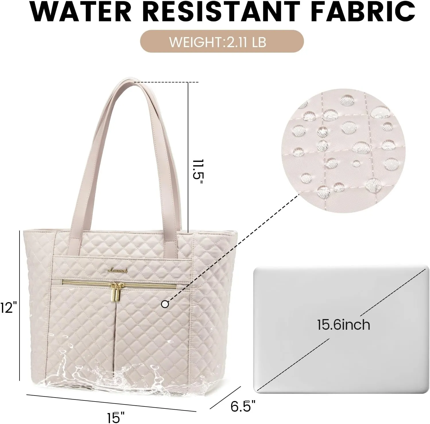 LOVEVOOK Laptop Bag for Women 15.6 inch,Diamond Quilted Work Tote Bags Womens Laptop Computer Shoulder Bags,Stylish Travel Tote Bags Laptop Purse Briefcase Handbag with Clutch Purse,Nude