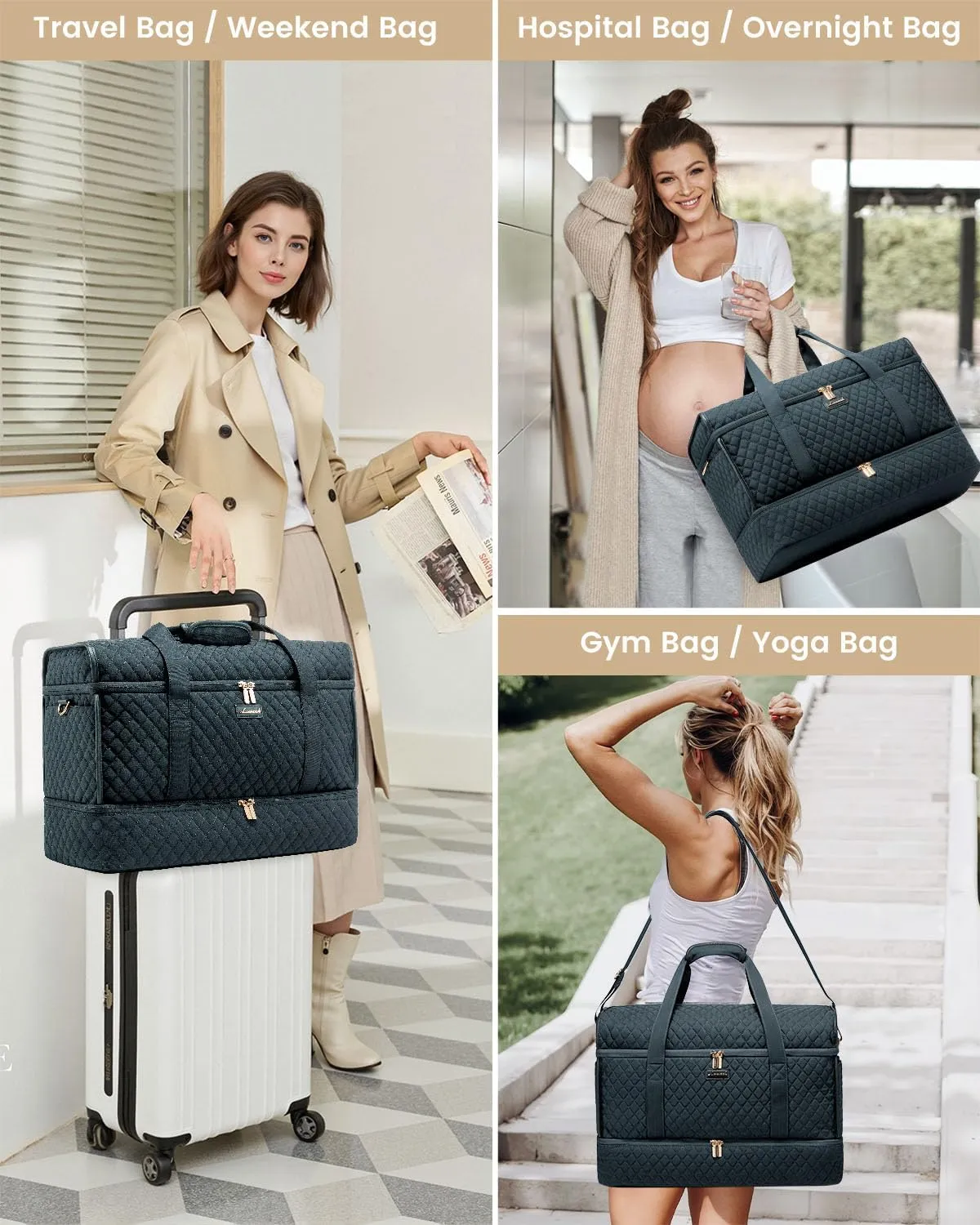 LOVEVOOK Large Travel Duffle Bag, Weekender Bags for Women With Shoe Compartment, Overnight Hospital Bag For Women Labor Delivery, Carry on Bag Personal Item Travel Bag, Yoga Gym Duffel Bag