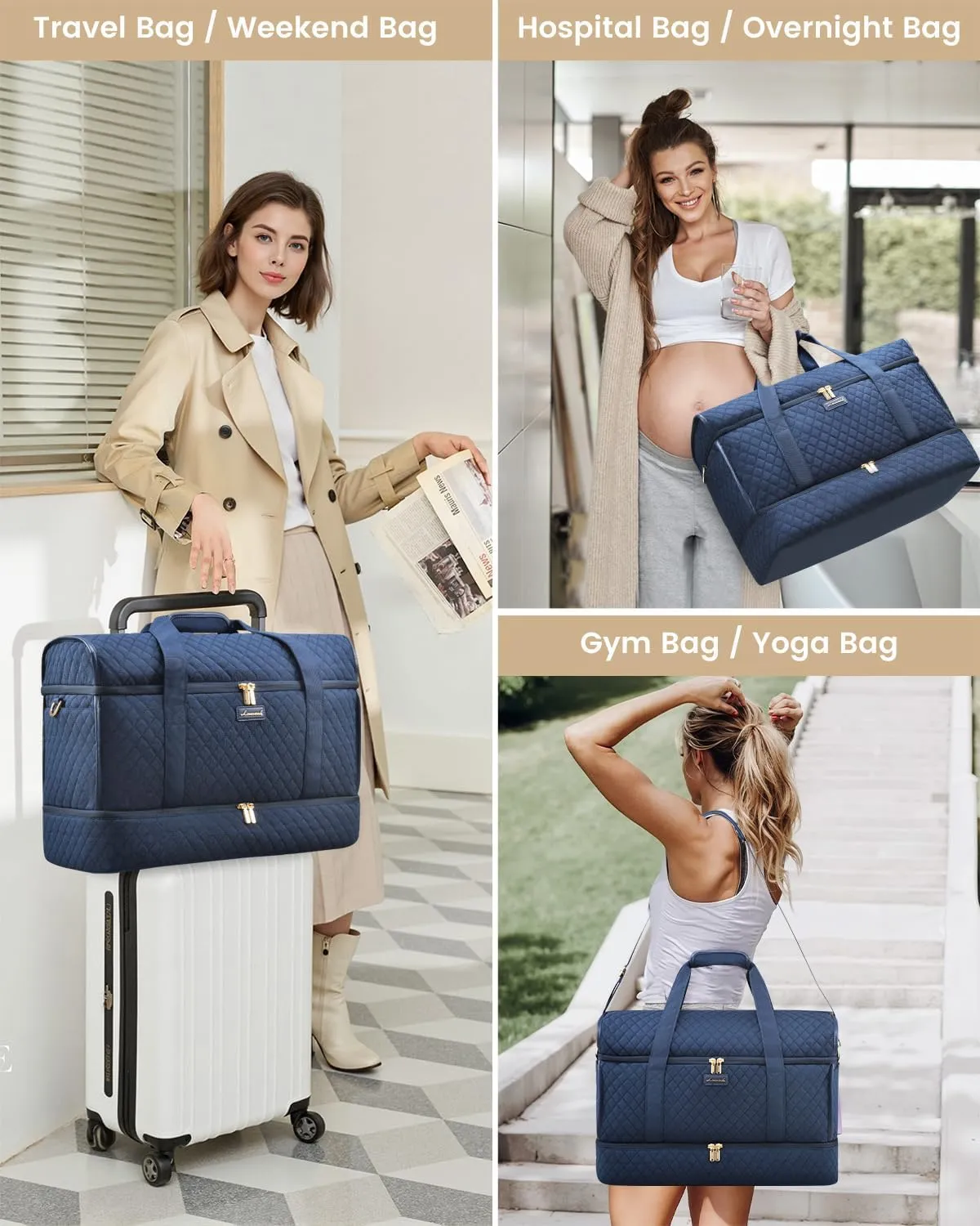 LOVEVOOK Large Travel Duffle Bag, Weekender Bags for Women With Shoe Compartment, Overnight Hospital Bag For Women Labor Delivery, Carry on Bag Personal Item Travel Bag, Yoga Gym Duffel Bag