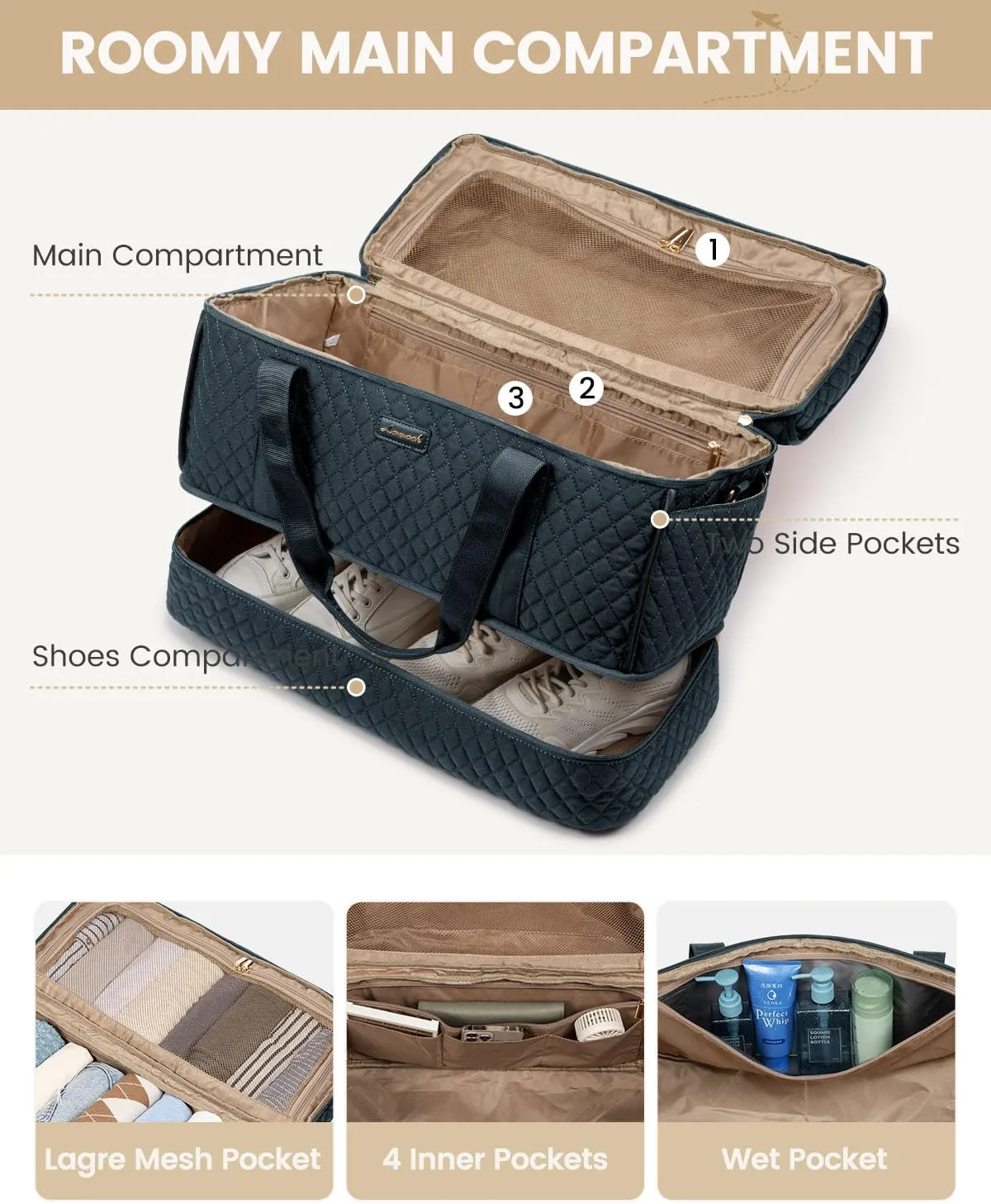 LOVEVOOK Large Travel Duffle Bag, Weekender Bags for Women With Shoe Compartment, Overnight Hospital Bag For Women Labor Delivery, Carry on Bag Personal Item Travel Bag, Yoga Gym Duffel Bag