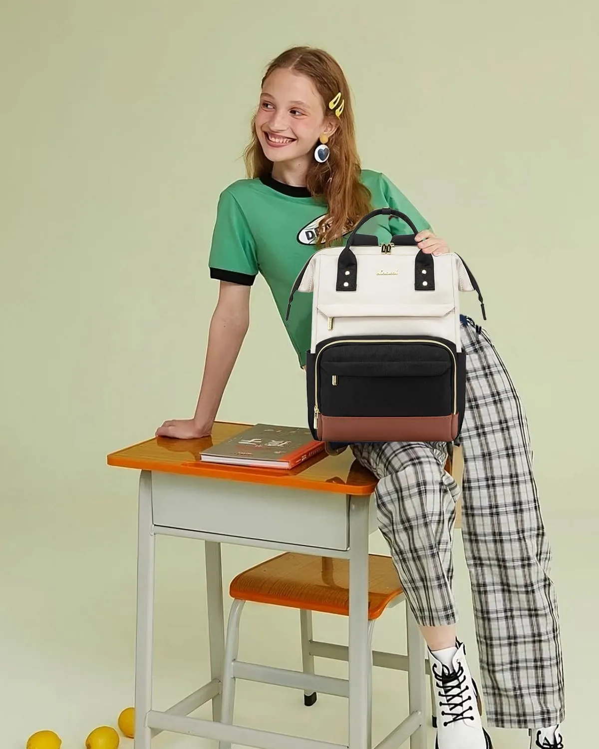 LOVEVOOK Mini Backpack for Women, Cute Small Backpacks Purse, College Bookbag for School, Fashion Bag for Work Travel Gift, 14 inch Lightweight Daypack, Beige-Black-Brown