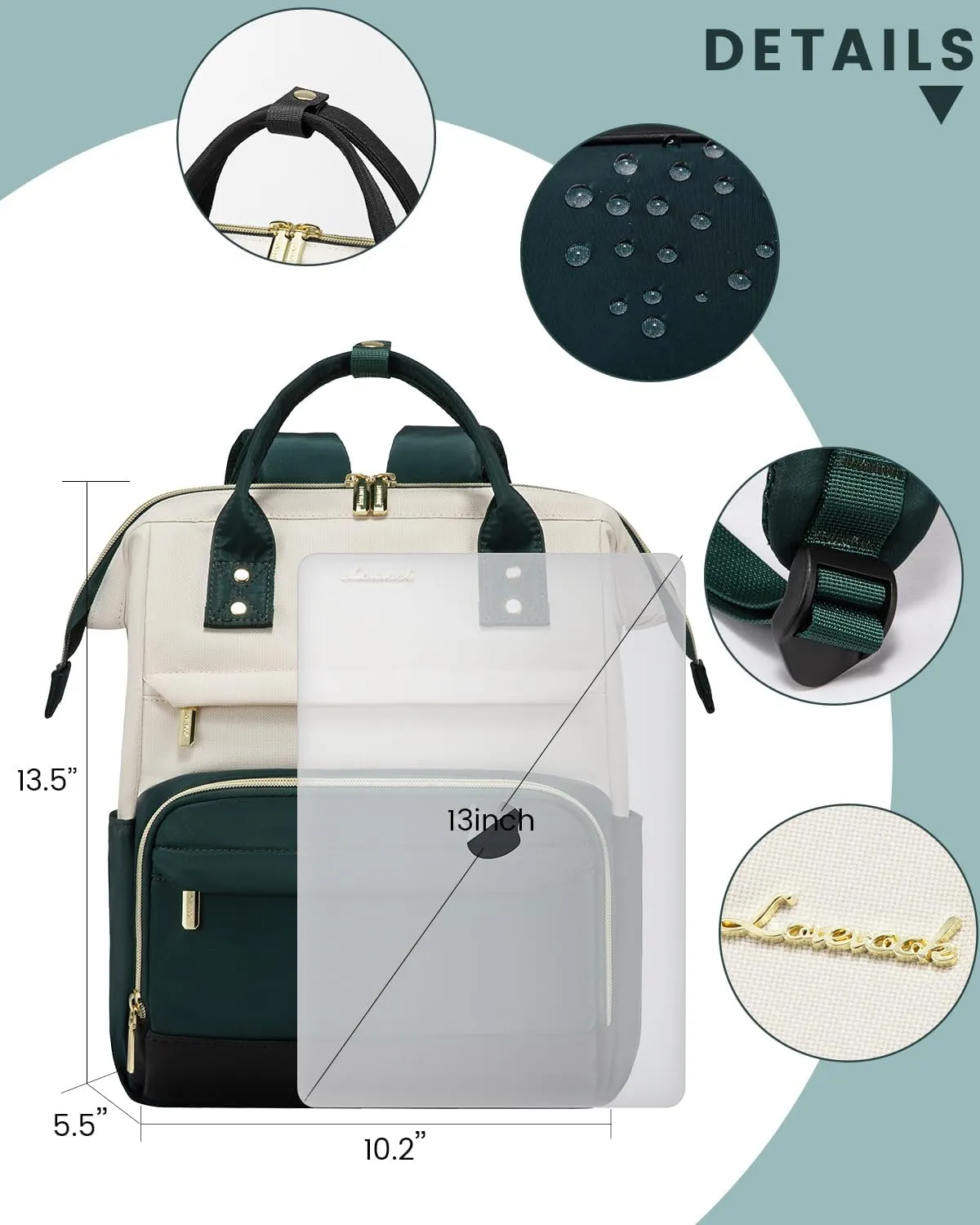 LOVEVOOK Mini Backpack for Women, Cute Small Backpacks Purse, Fashion Bag for Travel Work Gift, College Bookbag for School, Lightweight Daypack, White-Green