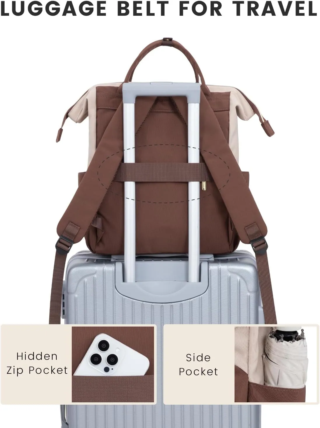LOVEVOOK Mini Backpack for Women, Cute Small Backpacks Purse, Fashion Bag for Work Travel Gift, 14 inch Lightweight Daypack, Beige-Coffee-Black
