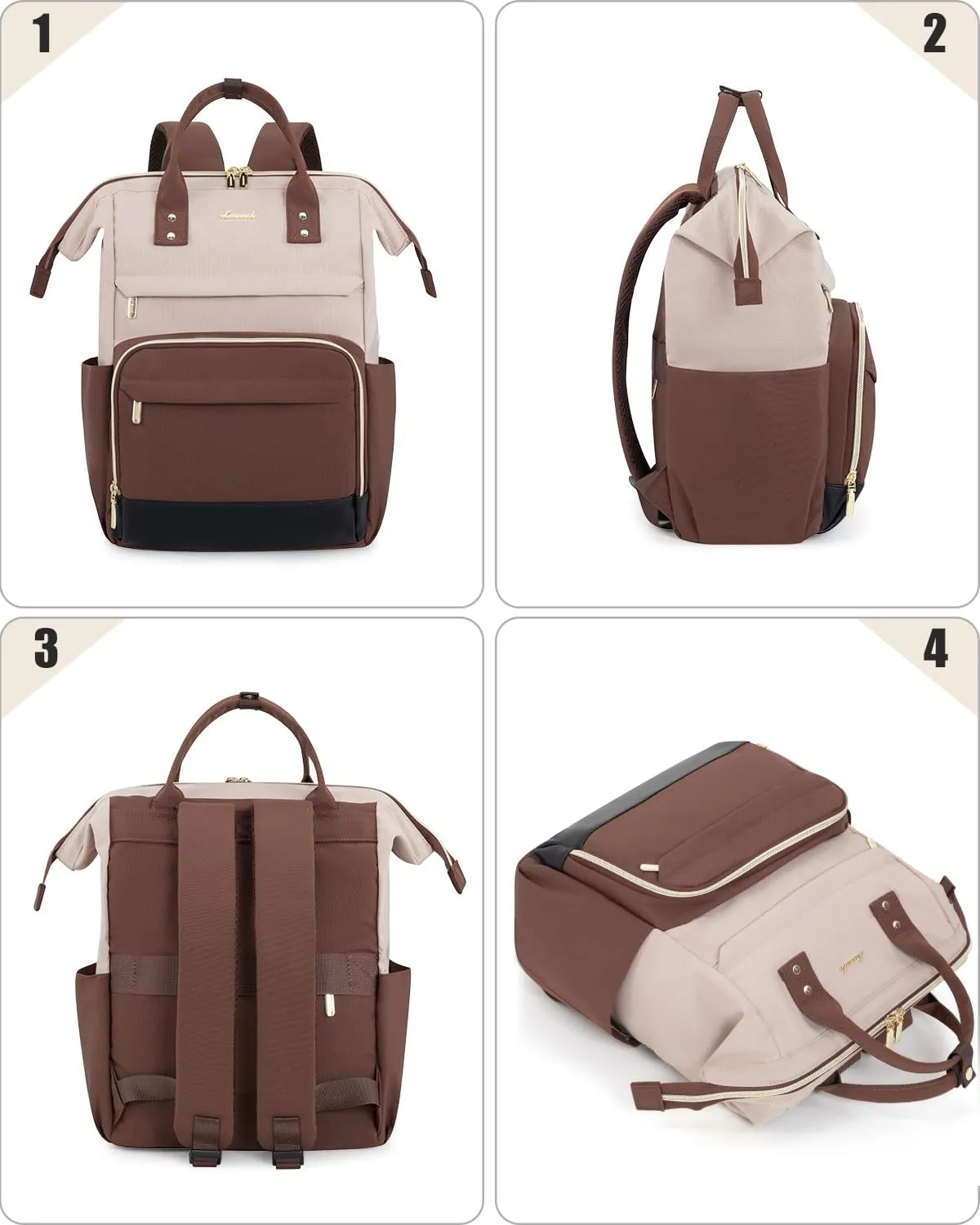 LOVEVOOK Mini Backpack for Women, Cute Small Backpacks Purse, Fashion Bag for Work Travel Gift, 14 inch Lightweight Daypack, Beige-Coffee-Black