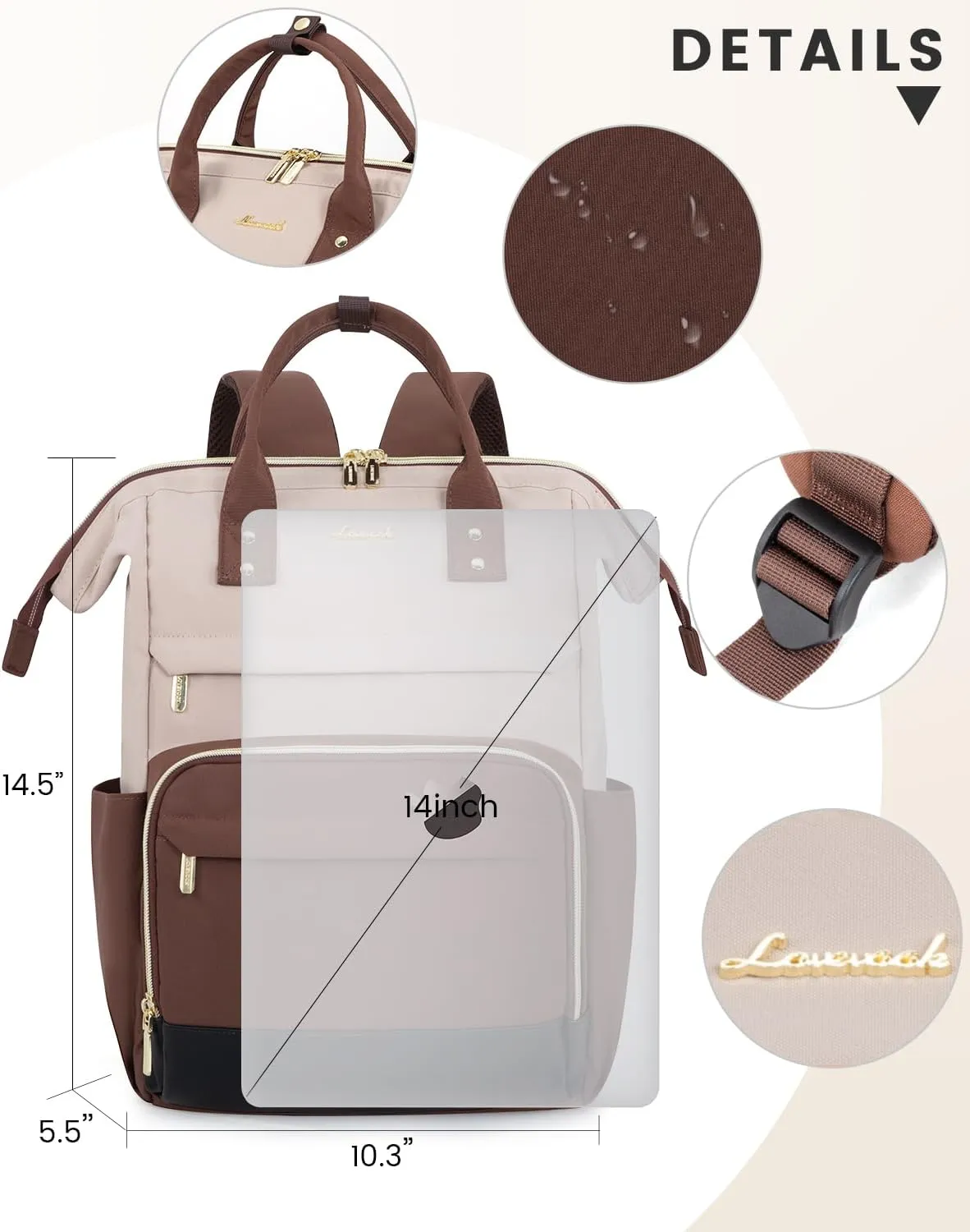 LOVEVOOK Mini Backpack for Women, Cute Small Backpacks Purse, Fashion Bag for Work Travel Gift, 14 inch Lightweight Daypack, Beige-Coffee-Black