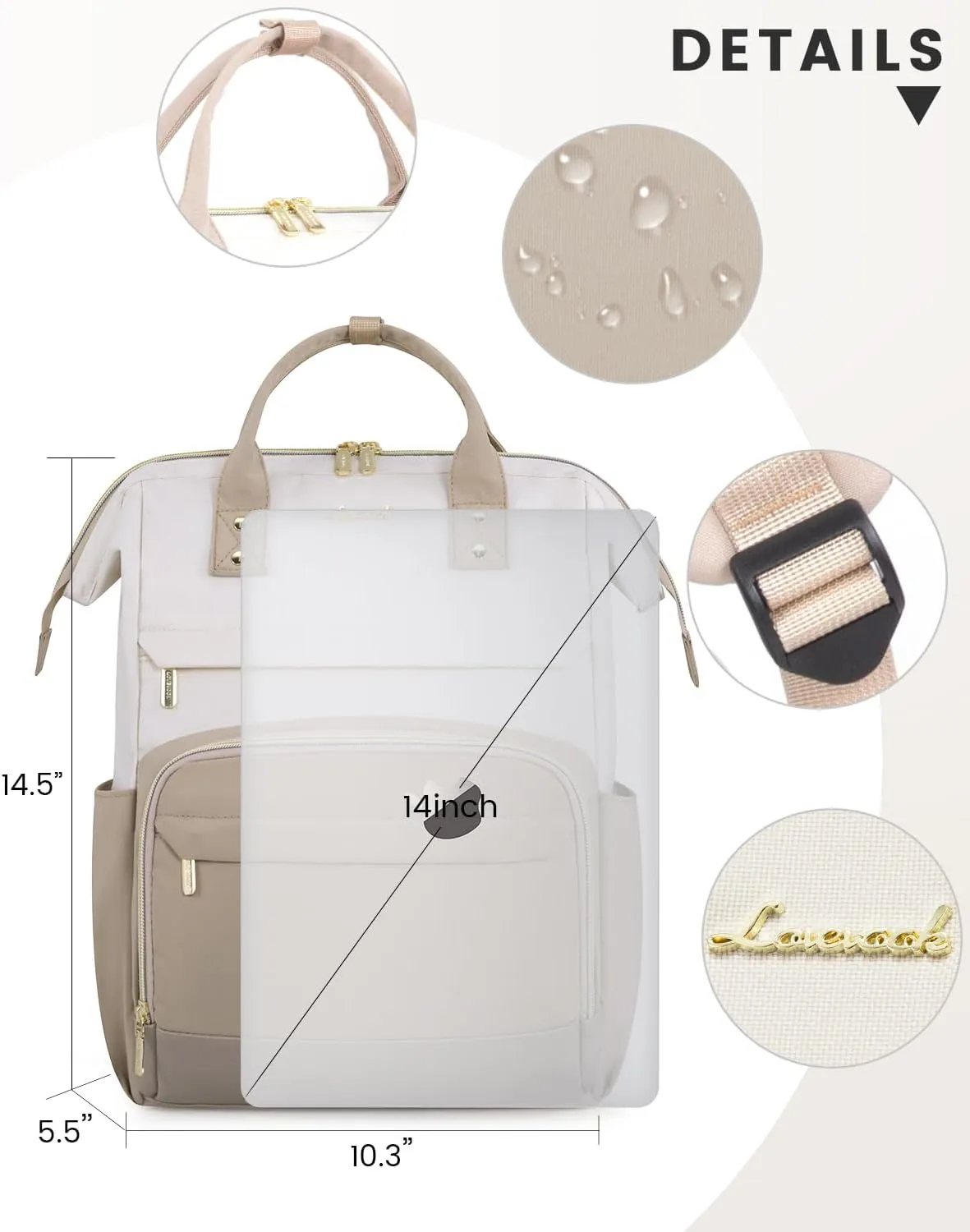 LOVEVOOK Mini Backpack for Women, Cute Small Backpacks Purse, Fashion Bag for Work Travel Gift, 14 inch Lightweight Daypack, Beige-Khaki-Coffee