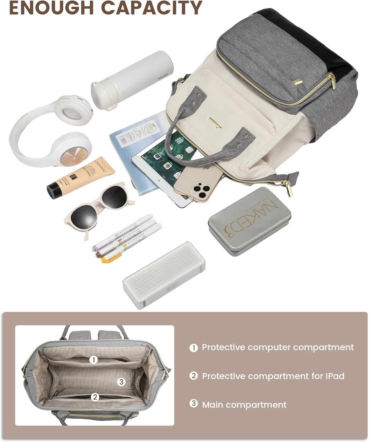 LOVEVOOK Mini Backpack for Women, Cute Small Backpacks Purse, Fashion Bag for Work Travel Gift, Lightweight Daypack, White-Grey