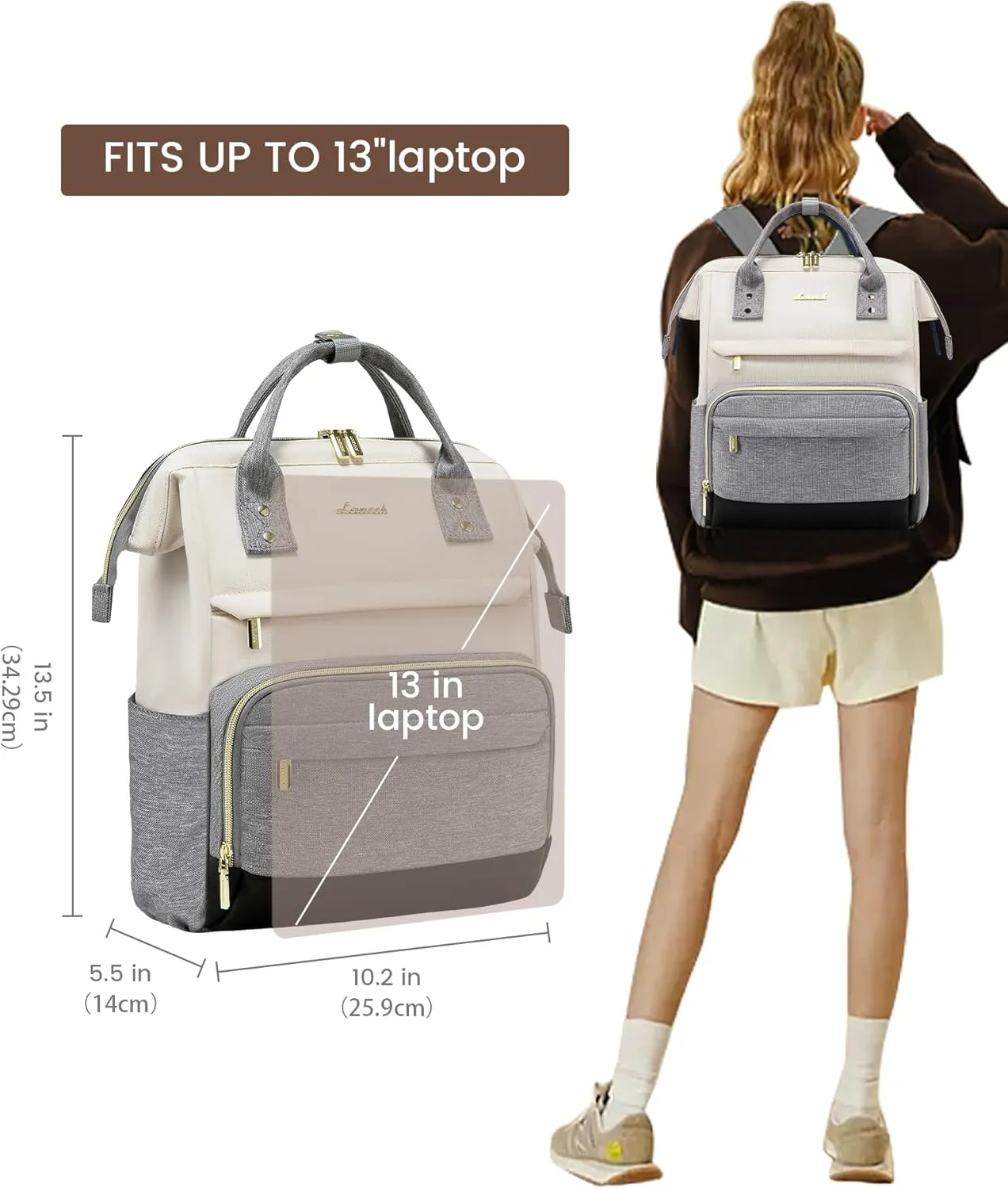 LOVEVOOK Mini Backpack for Women, Cute Small Backpacks Purse, Fashion Bag for Work Travel Gift, Lightweight Daypack, White-Grey