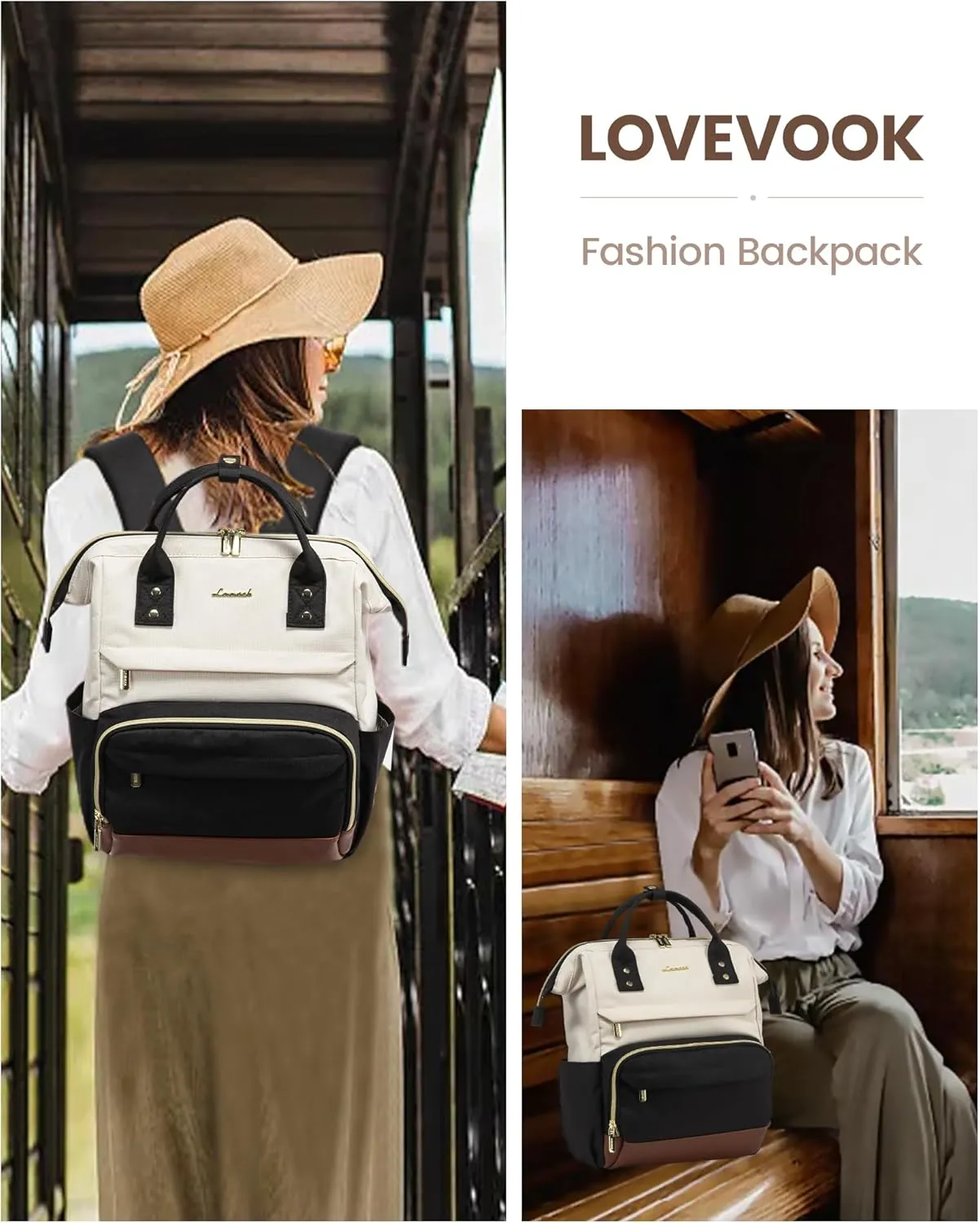 LOVEVOOK Mini Backpack for Women, Small Backpacks Purse, College Bookbag for School, Fashion Bag for Travel Work Gift, Lightweight Daypack, Beige-Black-Brown